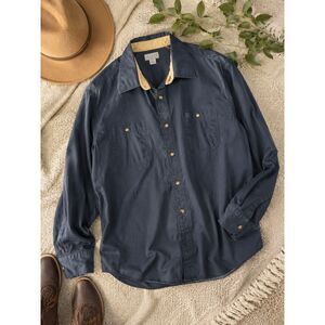 Carhartt Men's 2XL Navy Long Sleeve Button Front Work Shirt Cotton Utility Shirt